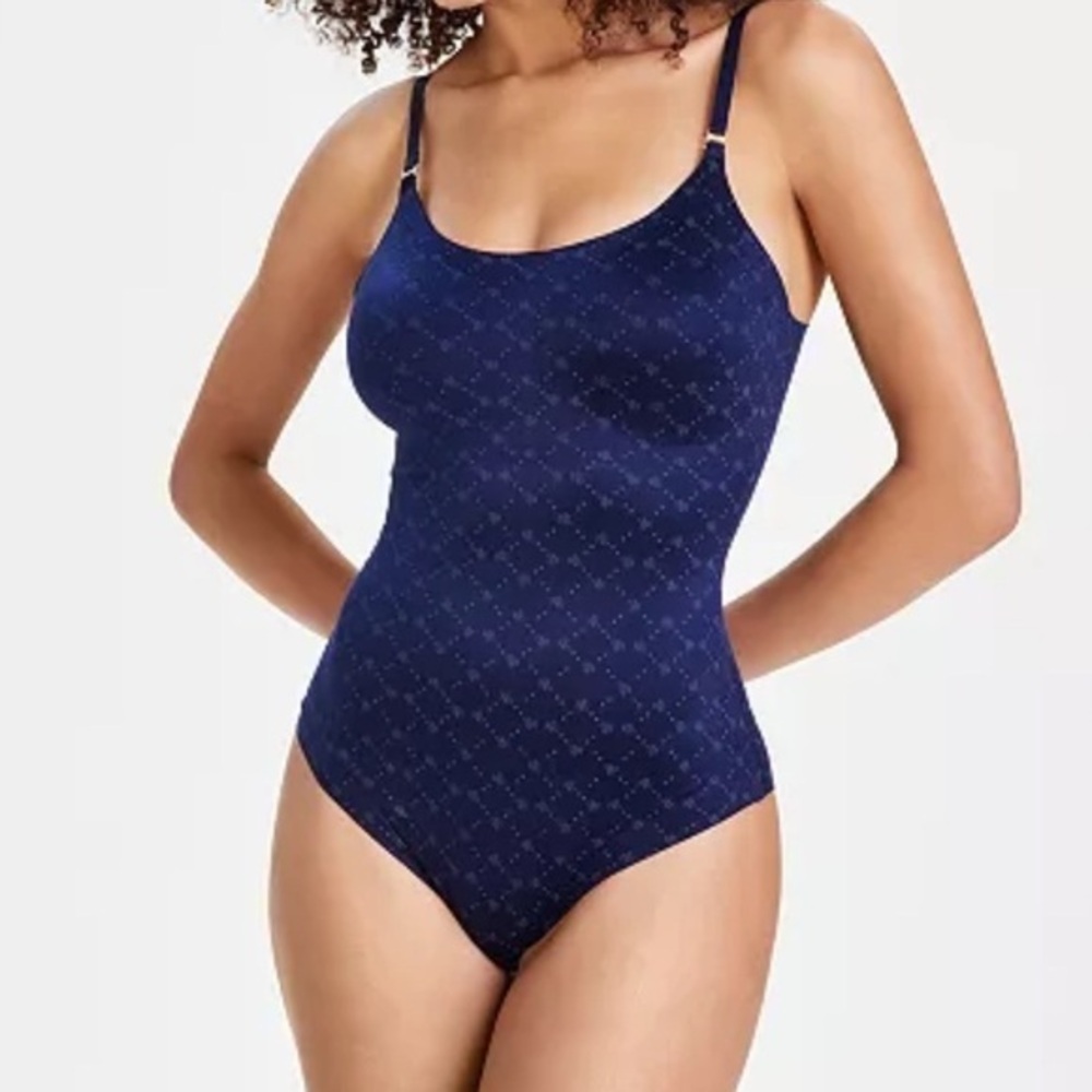 Lauren Ralph Lauren Navy Monogrammed RLL Bonded Bodysuit NWT S #2085